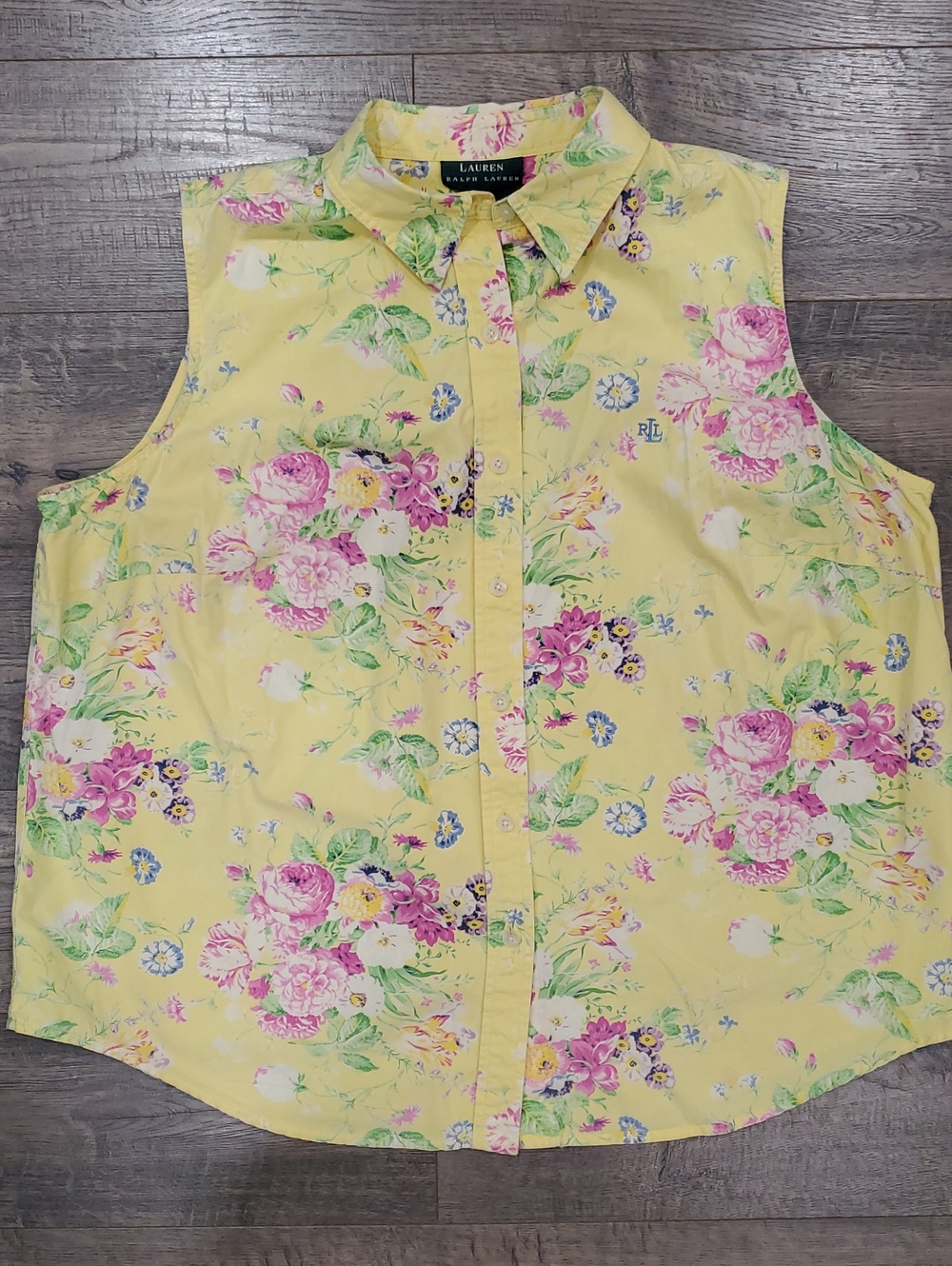 Ralph Lauren Yellow Floral Sleeveless Button-Up Top